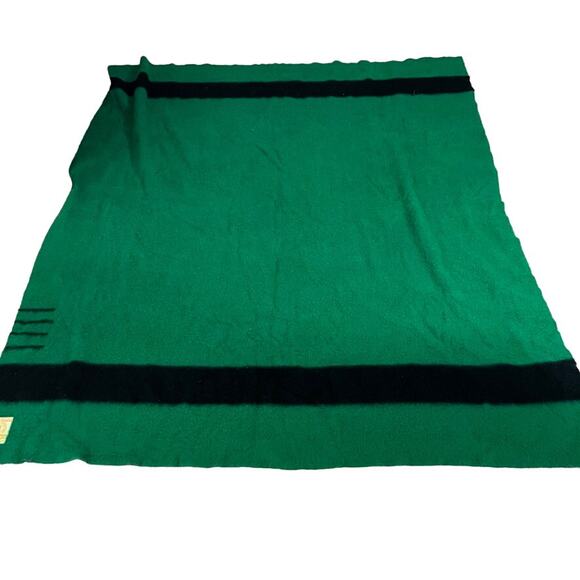 Hudson Bay Point Blanket Wool Gold Label Green Black 4 Point - Picture 1 of 16
